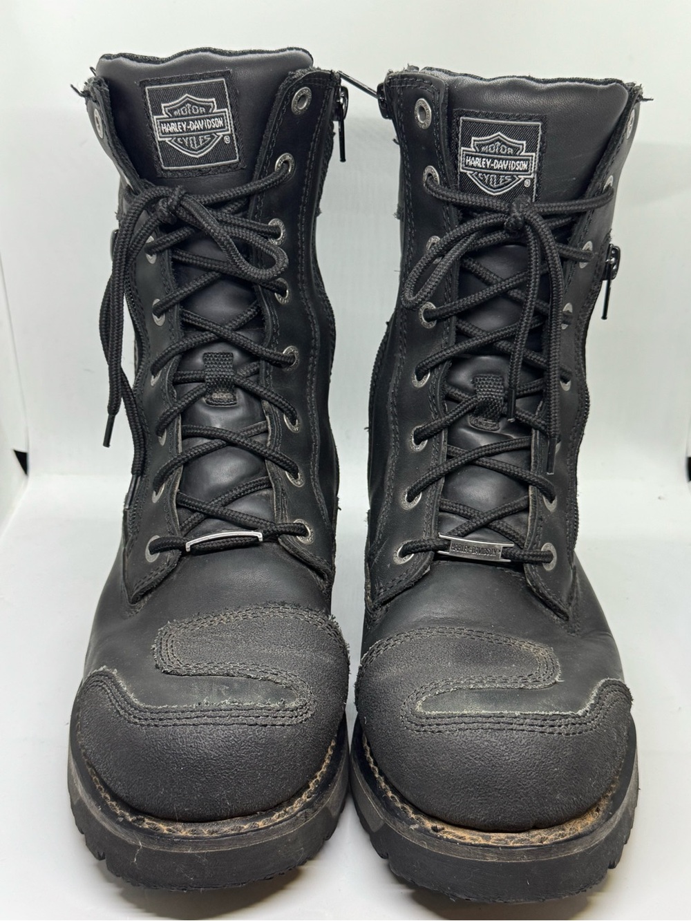 Harley-Davidson Riding Combat Boots Leather Combat Side Zip Black Mens 10M